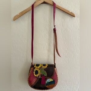 Colorful Leather Crossbody Bag with Sunflower Design